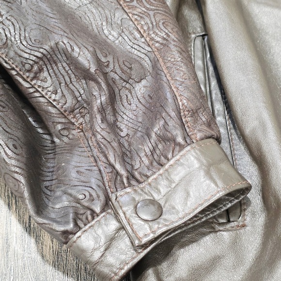 Vintage Comint Metallic Patterned Leather Bomber Jacket Brown Size M - Picture 3 of 15